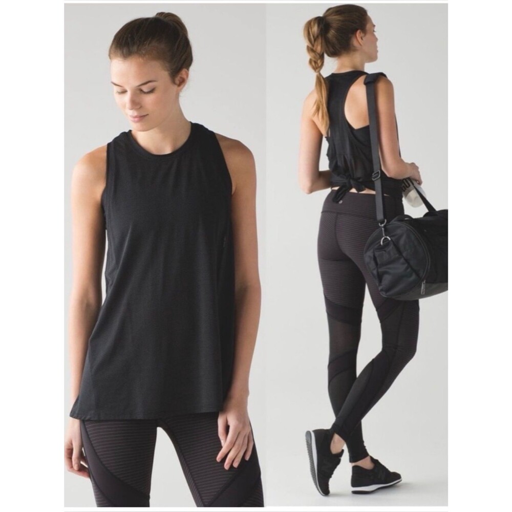 Lululemon Conduit Singlet Black Muscle Tank Top Split Back Tie Racerback 6